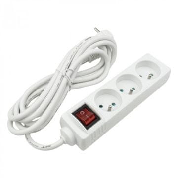 Eco light Produžni kabel s 3 utičnice 3 m sa/bez prekidača, bijeli