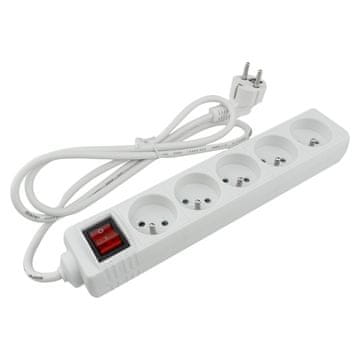 Eco light Produžni kabel s 5 utičnica 1,5 m sa/bez prekidača, bijeli