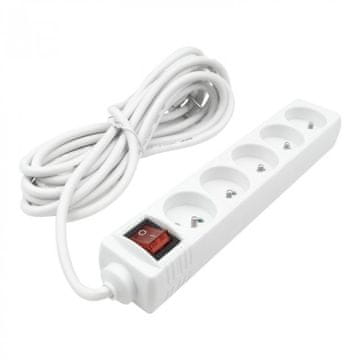 Eco light Produžni kabel s 5 utičnica, 5 m, sa/bez prekidača, bijeli