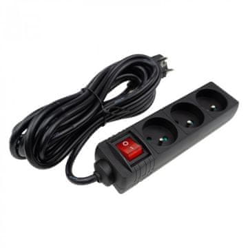 Eco light Produžni kabel s 3 utičnice 5 m s/bez prekidača, crni