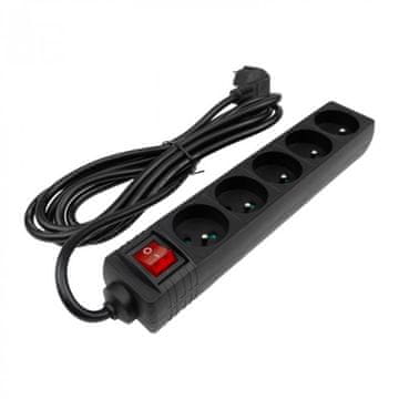 Eco light Produžni kabel s 5 utičnica 3 m s/bez prekidača, crni