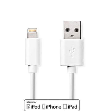 Nedis Lightning kabel | USB 2.0 | Apple Lightning, 8-pinski | USB-A muški | 480 Mbps | Niklani | 3,00 m | Okrugli | PVC | Bijeli | Etiketa