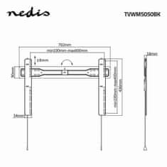 Nedis Fiksni nosač za TV na zid | 37-70 " | Maksimalna podržana težina zaslona: 35 kg | Minimalna udaljenost od zida: 18 mm | Čelik | Crna