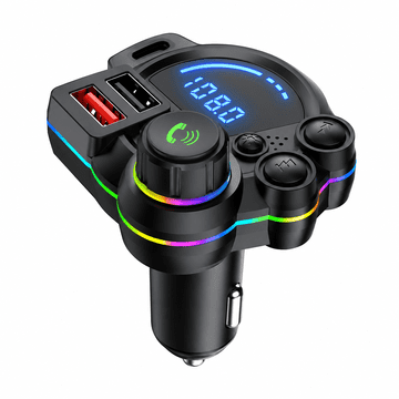 JOIRIDE® Bluetooth FM odašiljač za automobil, bežični prijenos glazbe, brzo punjenje za 2 uređaja, pojačanje basa i RGB osvjetljenje | FMONIC