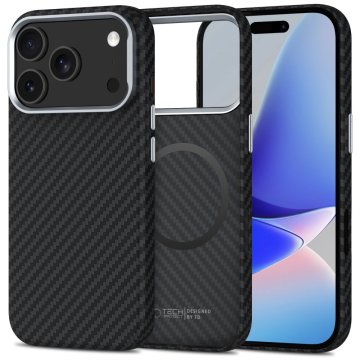 Tech-protect Ion Carbon MagSafe maska za iPhone 17 Pro Max, crno/srebro