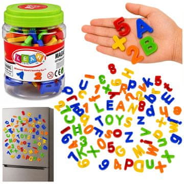 slomart LEAN TOYS Magnetna slova i brojevi u teglici - abeceda, 78 el.
