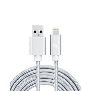 Northix USB na Lightning kabel, 2.4A, 2m, najlon - srebrni