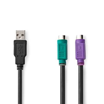 Nedis 2 u 1 kabel | USB 2.0 | USB-A muški | 2x PS/2 ženski | 480 Mbps | 0,30 m | Niklani | Okrugli | PVC | Crni | Kutija