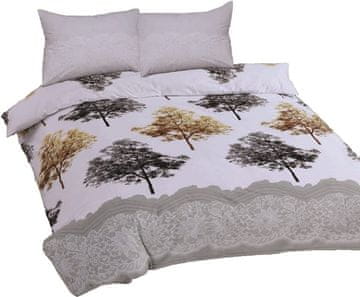 Satenska posteljina 220x200 deSATIN RANFORCE R20 Sivo-zlatna Drveće