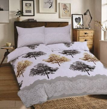 Pamučna posteljina deSATIN RANFORCE 160x200 Sivo-zlatna Drveće R20