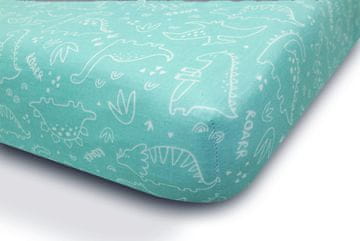 BabyMatex MUSLIN DESIGN plahta s uzorkom 60x120x10 tirkizna s dinosaurima