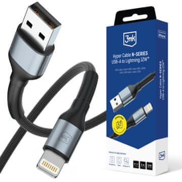 3M Dodaci - 3mk Hyper kabel N-SERIES A na Lightning 2m QC 3.0 5V/2.4A 12W Crni
