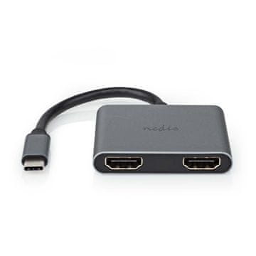 Nedis USB C adapter USB 3 2 Gen 1 USB C muški 2x HDMI 4K 30Hz 0 10 m Okrugli Niklani PVC Crni Kutija