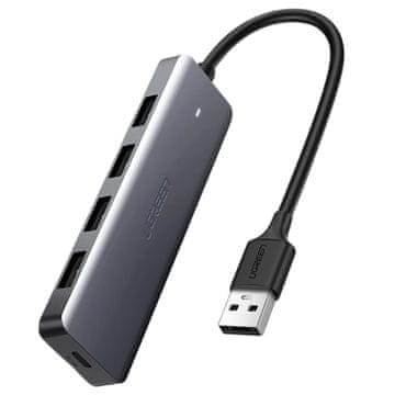 Ugreen USB HUB razdjelnik - 4x USB 3.2 Gen 1 s Micro USB priključkom za napajanje, sivi (CM219 50985)