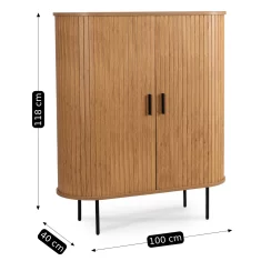 BE TRISH Visoka klizna komoda 100 cm hrastova bova s dvoja vrata, utorima, moderna