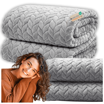Deka s ribljom kosti 160x200 cm za krevet, topla, reljefna, svijetlo siva