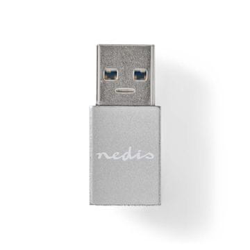 Nedis USB A adapter USB 3 2 Gen 1 USB A muški USB C ženski 5 Gbps Okrugli Niklani Crni Kutija