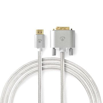 Nedis HDMI kabel HDMI konektor DVI D 24 1 pinski muški 2560x1600 Pozlaćeni 2 00 m Ravni Pleteni Srebrni Kutija s prekrivenim prozorčićem