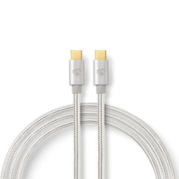 Nedis USB kabel USB 2 0 USB C muški USB C muški 100 W 480 Mbps Pozlaćeni 2 00 m Okrugli Pleteni Najlon Srebrni Kutija s prekrivenim prozorčićem