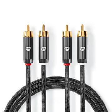 Nedis Stereo audio kabel 2x RCA muški 2x RCA muški Pozlaćeni 2 00 m Okrugli Sivi Sivi s metalom Kutija s prekrivenim prozorčićem
