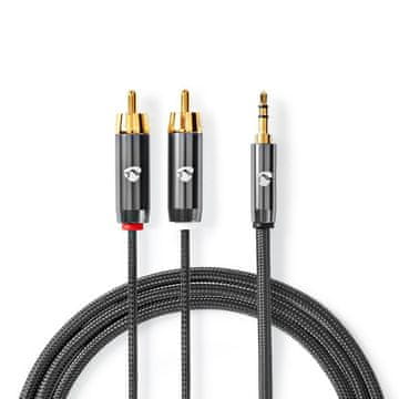 Nedis Stereo audio kabel 3 5 mm muški 2x RCA muški Pozlaćeni 2 00 m Okrugli Sivi Sivi s metalom Kutija s prekrivenim prozorčićem