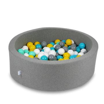 Mi Suhi bazen 90x30cm sivi s 200 loptica: bijela, siva, tirkizna, žuta, mint boja