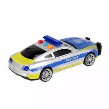 Vozi policijska patrola, govori poljski, zvuk proklizavanja, bijeg.