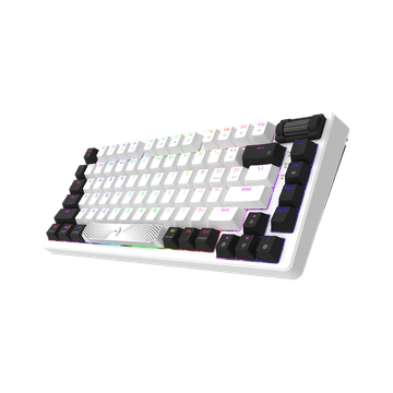 Nikcorp Mehanička gaming tipkovnica 75%, 81 tipka, RGB osvjetljenje, HaiMu prekidači, hot-swap, PBT kapice, žičana USB-C, bijelo-crna, kotačić za glasnoću, N-Key rollover, set s 15 dodatnih prekidača i