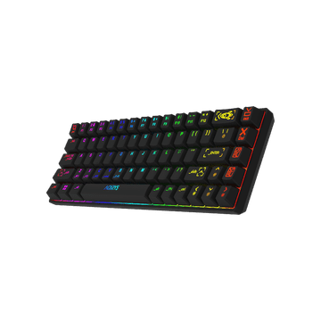 Nikcorp Mehanička gaming tipkovnica 65% bežična, Outemu Red tihi prekidači, RGB osvjetljenje, 68 tipki, 3 načina povezivanja, 1300 mAh baterija, anti-ghosting, crna, set s 15 zamjenskih Blue prekidača