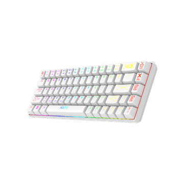 Nikcorp Mehanička gaming tipkovnica 65%, bežična, RGB osvjetljenje, tihi linearni Red prekidači, 3 načina povezivanja, 1300 mAh baterija, anti-ghosting, bijela, set s 15 dodatnih Blue prekidača, 68 tipki
