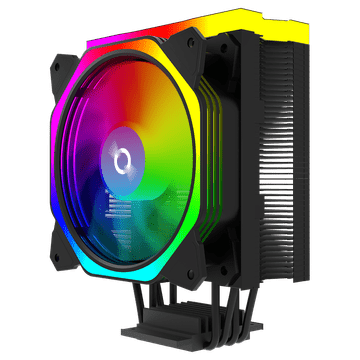 Nikcorp Hladnjak za procesor URANUS Black 120 mm ARGB, zračno hlađenje za Intel i AMD, 4 bakrene cijevi, TDP do 200W, PWM kontrola, tihi hidraulični ležaj, mat crna završna obrada, RGB kontroler uključen