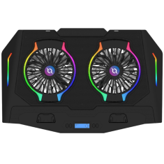 Nikcorp Rashladno postolje za laptop do 17 inča, 2 ventilatora 12,5 cm, RGB osvjetljenje, metalna mrežica, USB hub s 2 porta, LED zaslon, 5 stupnjeva nagiba, crno, za gaming i uredski rad