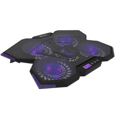 Nikcorp Gaming postolje za hlađenje laptopa do 17 inča, 5 ventilatora, LCD zaslon, 2 USB priključka, podesivi nagib, ljubičasto LED osvjetljenje, metalna mrežica, ABS plastika, učinkovito hlađenje za