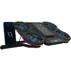Nikcorp Rashladno postolje za gaming laptop ZENITH, Peltier hlađenje, za laptope do 17 inča, 5 ventilatora, RGB LED, 7 stupnjeva nagiba, SECC čelik i ABS plastika, stalak za pametni telefon, crno