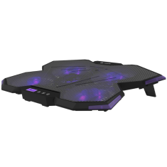 Nikcorp Gaming postolje za hlađenje laptopa do 17 inča, 5 ventilatora, LCD zaslon, 2 USB priključka, podesivi nagib, ljubičasto LED osvjetljenje, metalna mrežica, ABS plastika, učinkovito hlađenje za