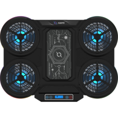 Nikcorp Rashladno postolje za gaming laptop ZENITH, Peltier hlađenje, za laptope do 17 inča, 5 ventilatora, RGB LED, 7 stupnjeva nagiba, SECC čelik i ABS plastika, stalak za pametni telefon, crno