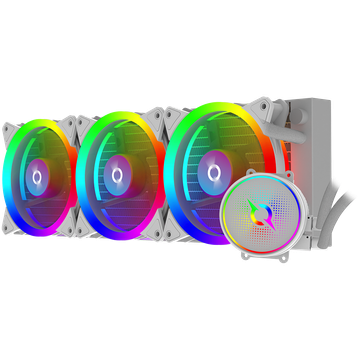 Nikcorp AiO vodeno hlađenje procesora 360 mm, bijelo, ARGB osvjetljenje, 3 x 120 mm ventilatori, bakrena baza, kompatibilno s Intel i AMD platformama, tihi rad, PWM kontrola, za gaming i radne stanice
