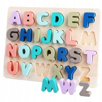 Nikcorp Drvene edukativne puzzle s abecedom, pastelne boje, sigurne boje na bazi vode, učenje kroz igru, razvoj fine motorike, koncentracije i logičkog razmišljanja, visoko kvalitetno drvo, dimenzije 22 x