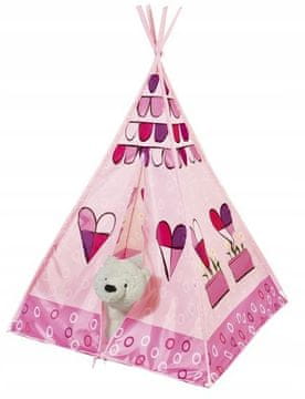 Nikcorp Dječji šator Tipi sa srcima, stabilan i udoban, 110x110x160 cm, PVC okvir, za igru u zatvorenom i na otvorenom, idealan za djecu, jednostavna montaža, prostran, lagan, mobilan, baza za igru i odmor