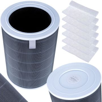 Rosfix Xiaomi komplet za pročišćavanje zraka | Sivi 360° HEPA filter s RFID čipom + 6x G4 zaštitna pamučna vuna | Za 2 / 2S / 2C / 2H / 3H / 3C / Pro / MAX