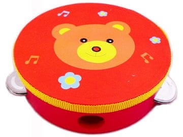 Nikcorp Dječji tamburin Medvjedić, glazbena igračka za poticanje razvoja, udaraljkaški instrument za učenje ritma i koordinacije, lagana i sigurna konstrukcija, 15x5 cm, bež
