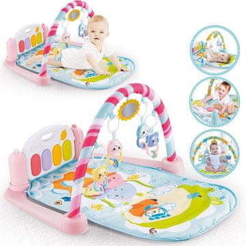 Nikcorp Edukativna podloga za bebe 5u1 s klavijaturom, ružičasta, 71x56x38 cm, pamuk, CE, set uključuje 5 igračaka i luk, potiče razvoj motorike i kognitivnih sposobnosti, 2 razine glasnoće, radi na 3 AA