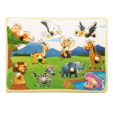 Nikcorp Drvene edukativne puzzle za djecu s drškama, motiv džungle, višebojne, potiču razvoj fine motorike i kognitivne sposobnosti, dimenzije 30x22,5 cm, idealne za učenje kroz igru
