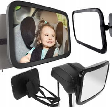 Nikcorp Rotirajuće auto ogledalo za nadzor beba, široki kut gledanja 360°, siguran materijal, klasična crna boja, 30x20 cm, 4 remena za montažu, protuklizna baza, idealno za sve automobile