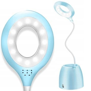Nikcorp Plava LED stolna lampa s organizatorom, bežična, mobilna, 16 LED, baterija 4000 mAh, 3 razine svjetline, 2900-6000K, USB napajanje, 35x10x10 cm, 0.258 kg, funkcija powerbanka