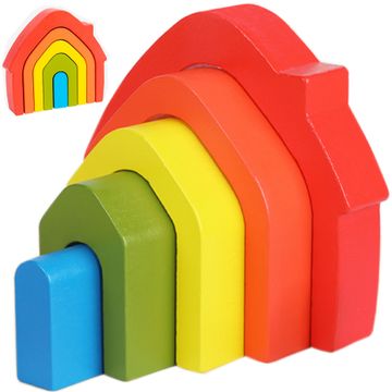 Nikcorp Drvene edukativne kocke Rainbow, višebojna slagalica za djecu, potiče koordinaciju oko-ruka, uči boje i strpljenje, izrađene od prirodnog drva, dimenzije 13x14,5x3 cm, kreativna logička igra