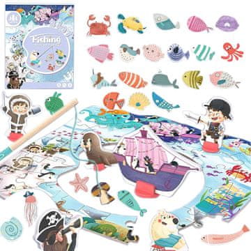 Nikcorp Igra vještine pecanje ribica i puzzle Sjeverni Pol, edukativna igra za razvoj djeteta, set 66 komada: 31 puzzle, 26 ribica, 7 figurica, 2 štapa, višebojna, za 1-2 igrača, ručna, bez baterija