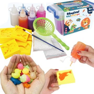 Nikcorp Aqua Gel Kreativni DIY Set za Izradu Žele Figura, 18 Komada, 6 Boja Gela, 2 Pakiranja Granula, Razvija Kreativnost i Manualne Vještine, Višenamjenska Kutija za Pohranu i Pripremu