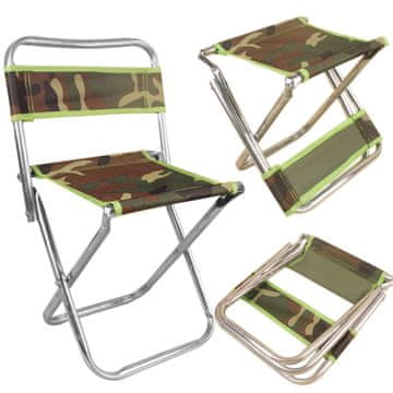 Nikcorp Sklopiva ribolovna stolica s naslonom, turistička, čvrsta, zelena, visina sjedala 30 cm, ukupna visina 50 cm, širina 28 cm, dubina sjedala 22 cm, max opterećenje 110 kg, galvanizirani čelik