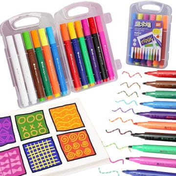 Nikcorp Set magičnih markera koji mijenjaju boju, 12 komada, 10 baznih + 2 bijela aktivirajuća, 20 varijanti boja, za papir i karton, sigurna tinta, ergonomske, praktična kutija s ručkom, za djecu i odrasle